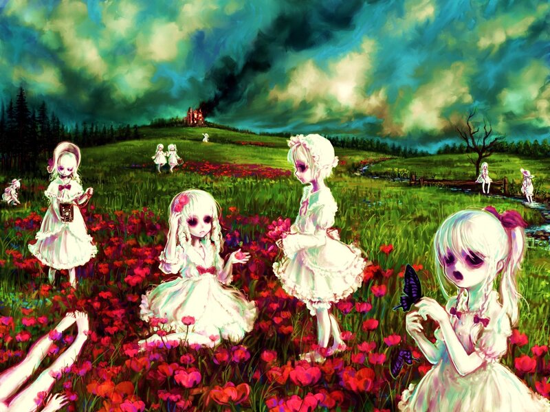 Children in a Flower Field — Green