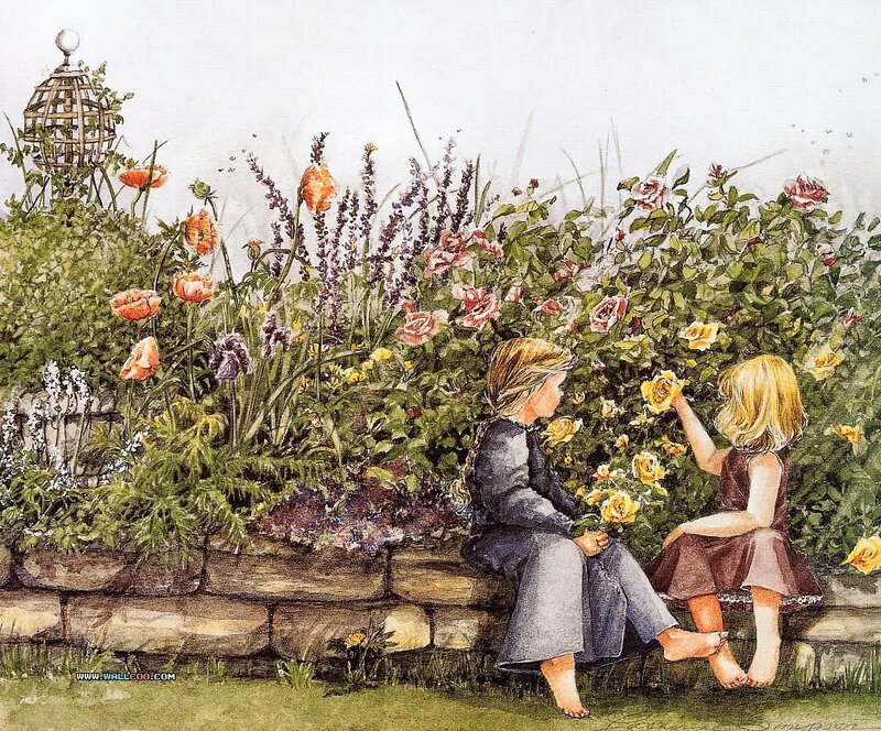 Children in a flower garden