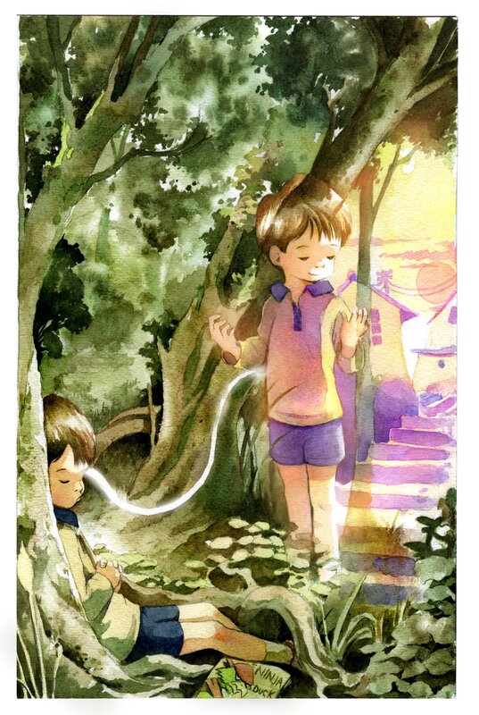 Children in a forest clearing