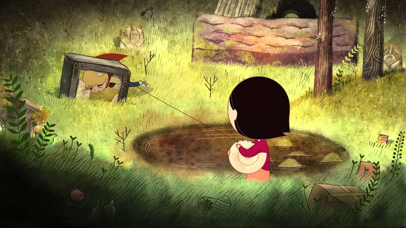 Children in a forest clearing