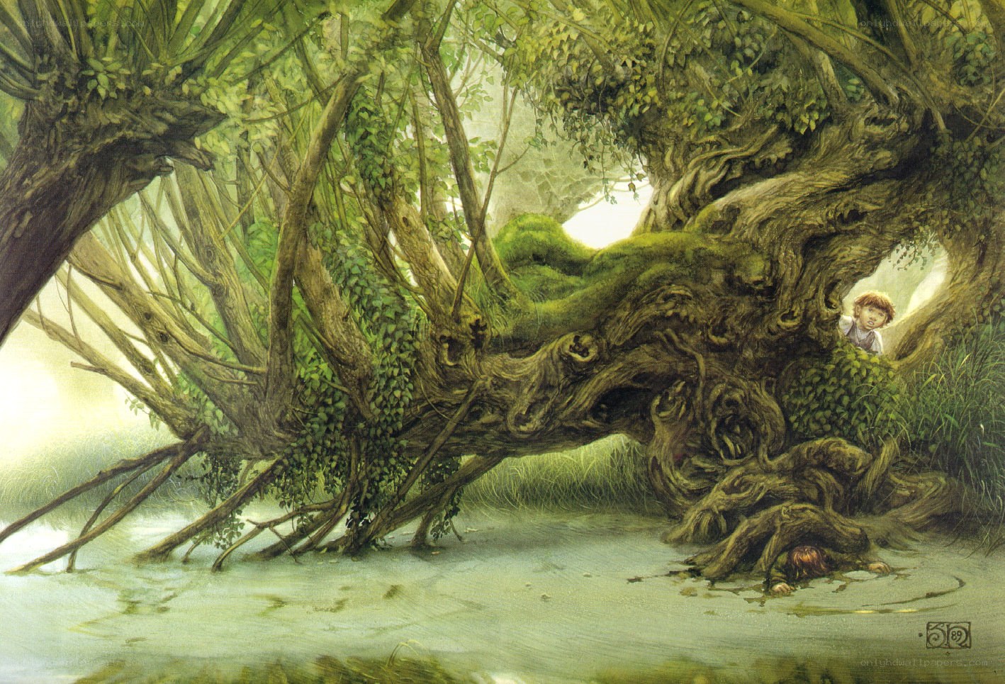 Children in a forest grove