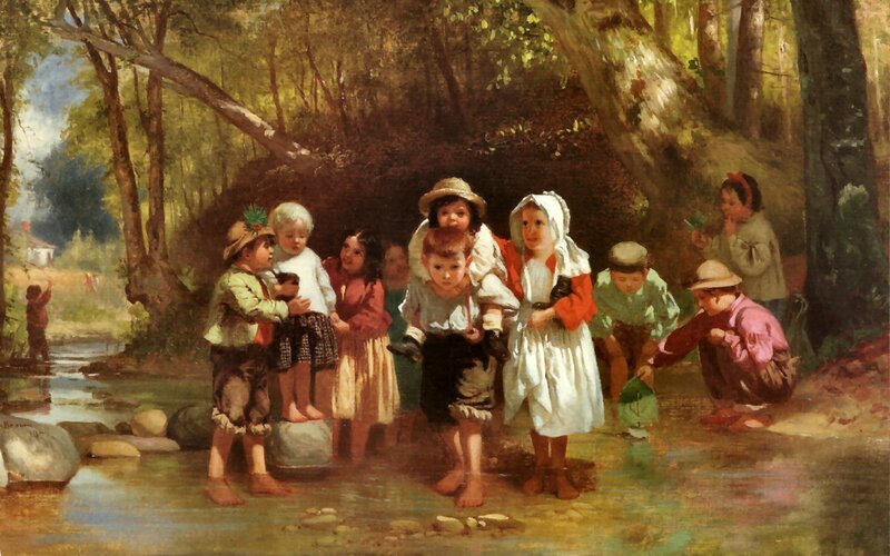 Children in a Forest Stream