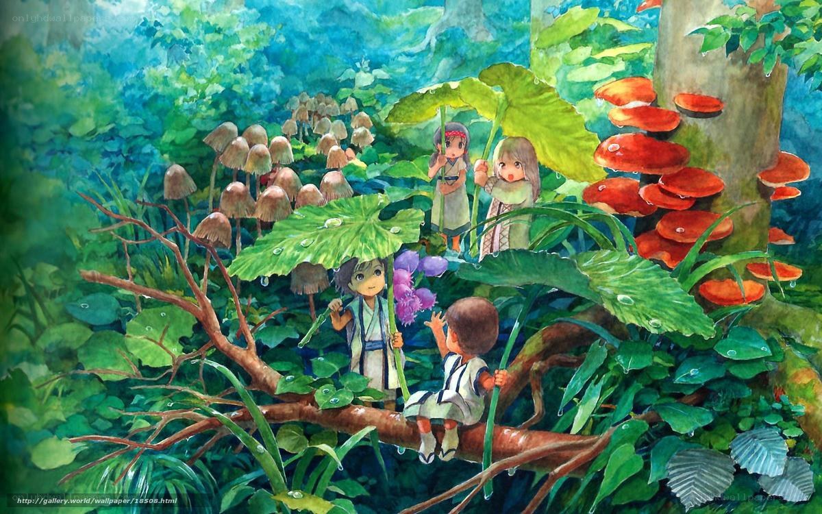 Children in a lush forest