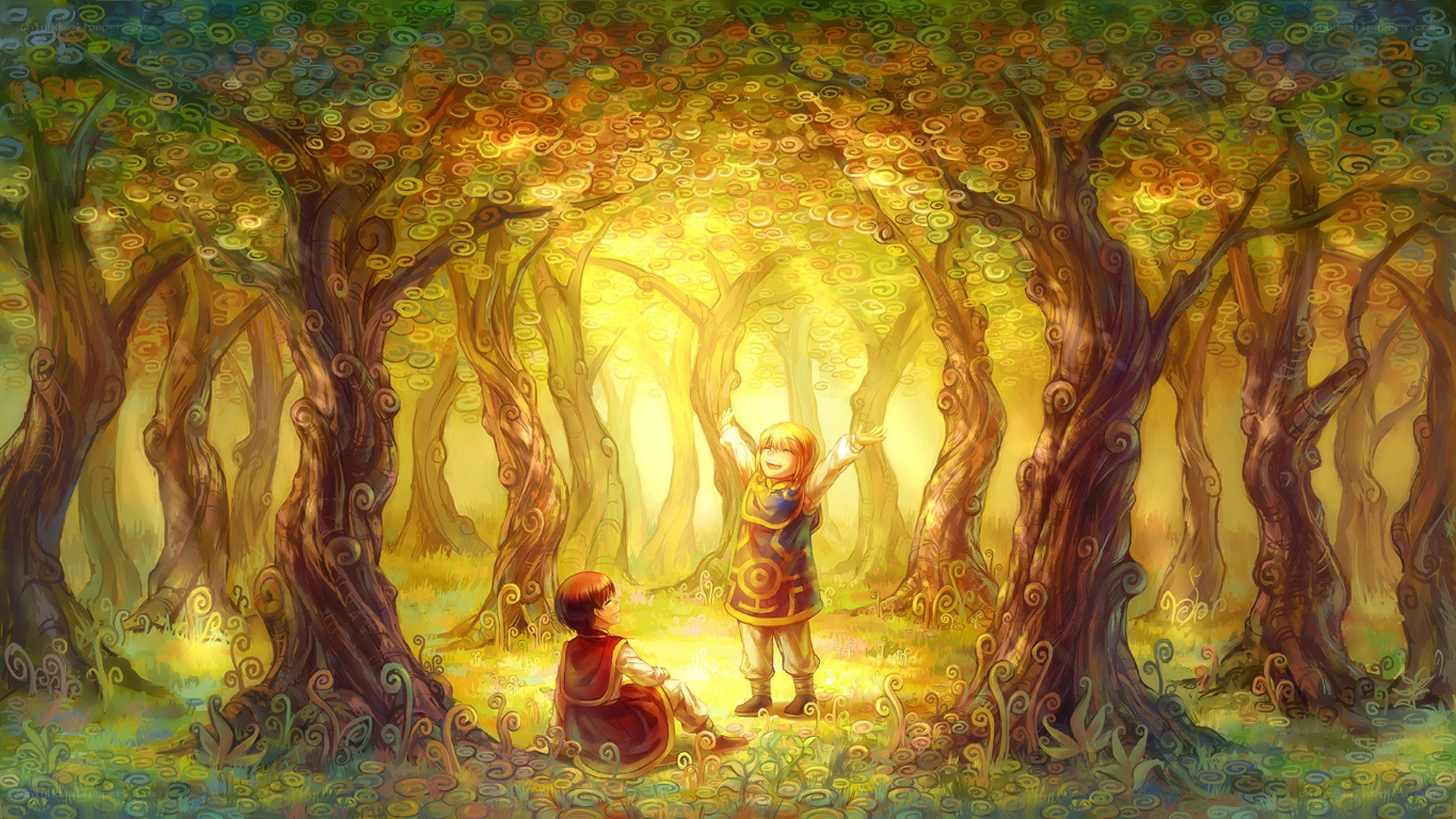 Children in a magical forest