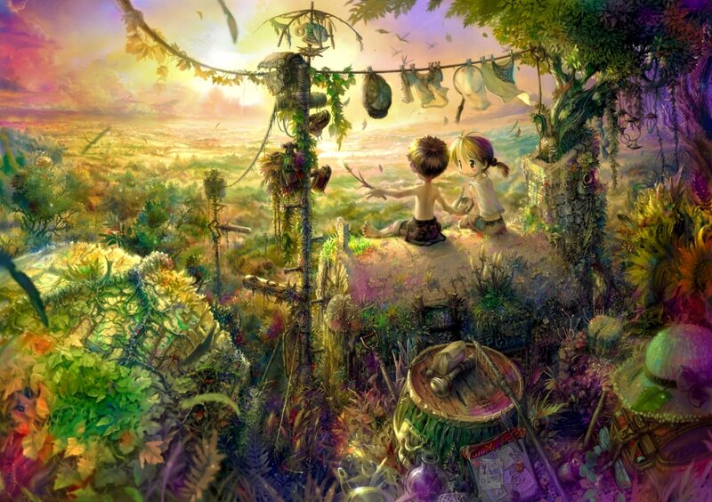Children in a magical garden