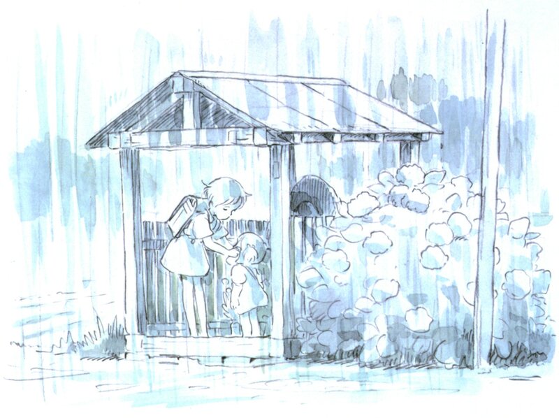 Children in a rain shelter