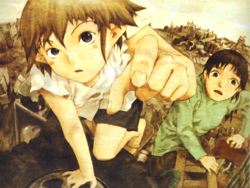 Children in a ruined city