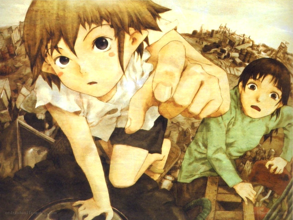 Children in a ruined city