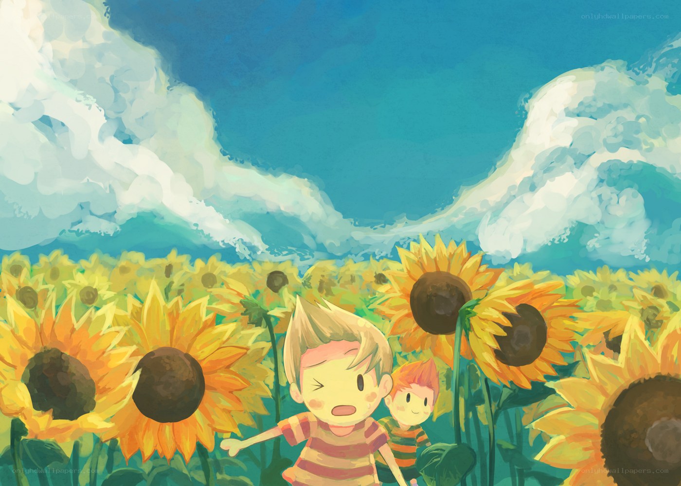 Children in a sunflower field
