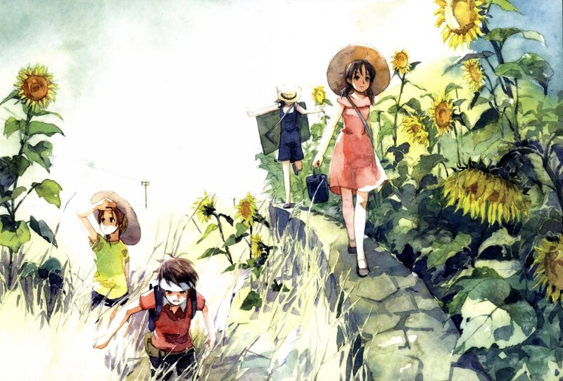 Children in a sunflower field