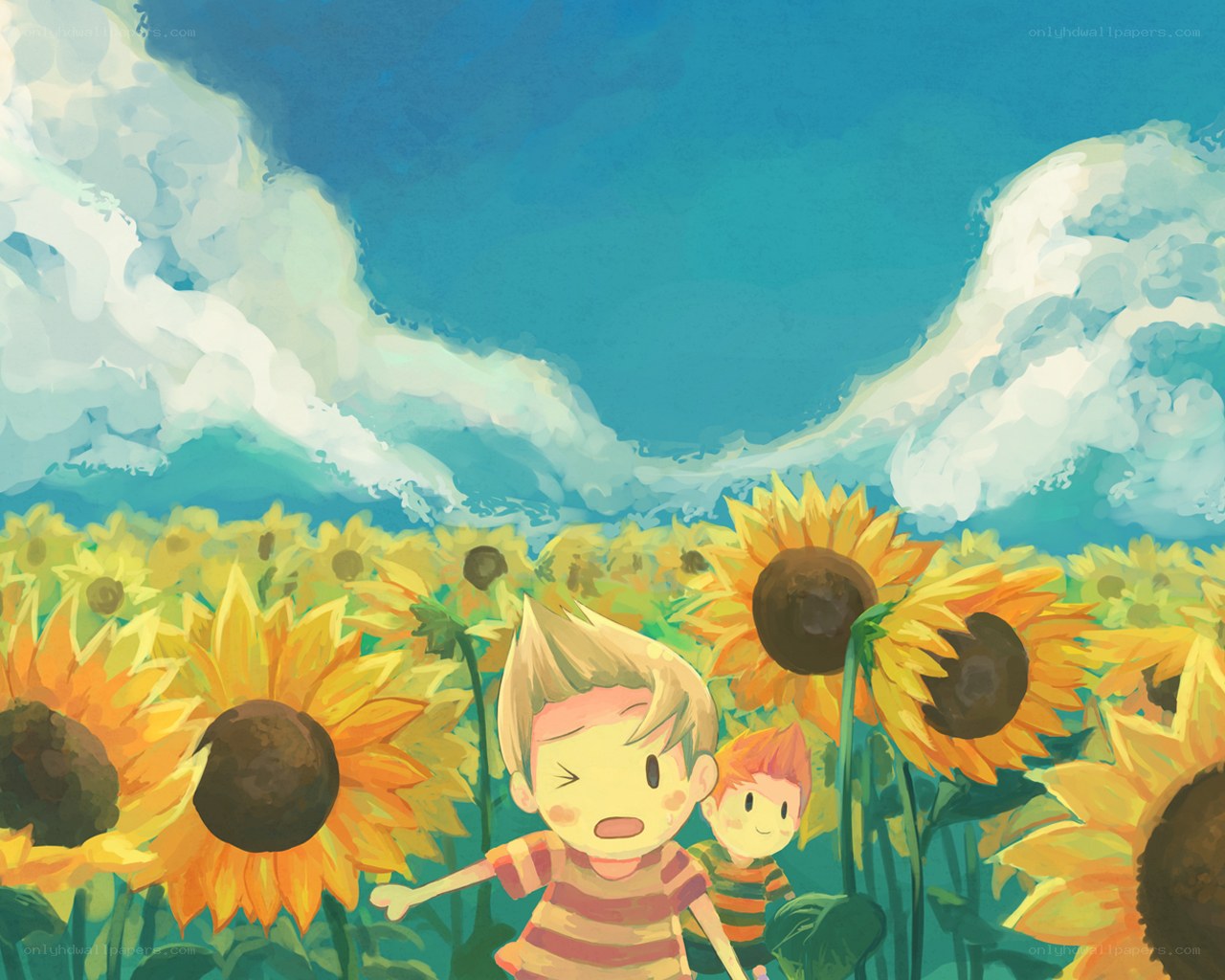 Children in a sunflower field