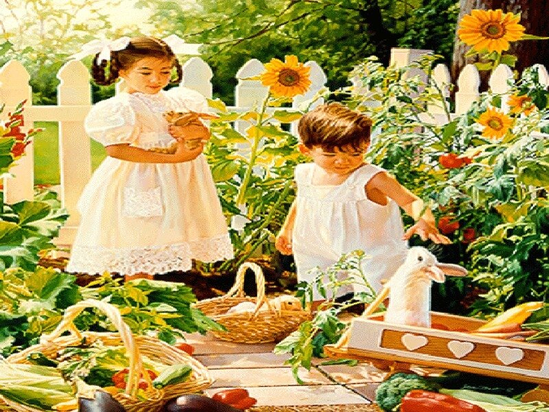 Children in a sunny garden
