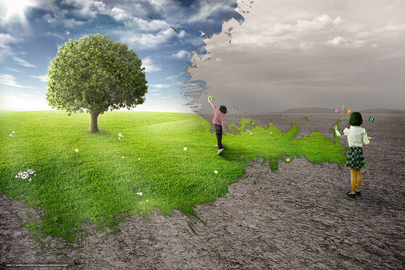 Children in a surreal landscape
