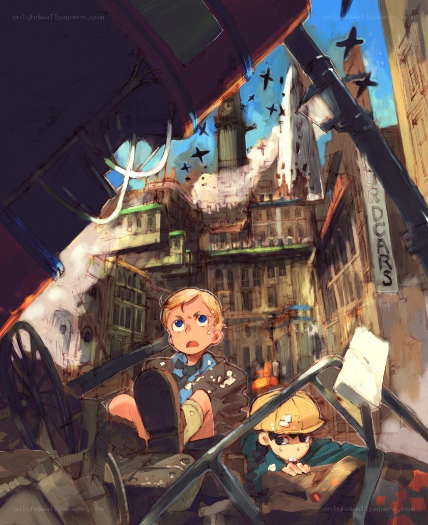 Children in a war-torn city