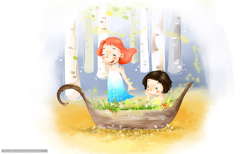 Children in a wooden boat