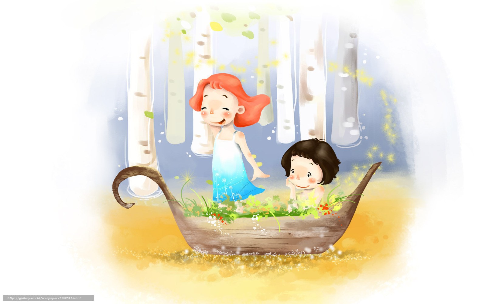 Children in a wooden boat