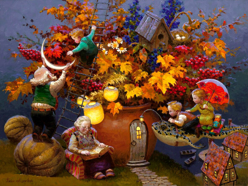 Children in Autumn Garden — Orange