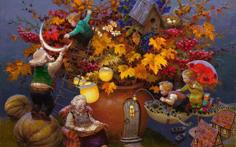Children in Autumn Garden