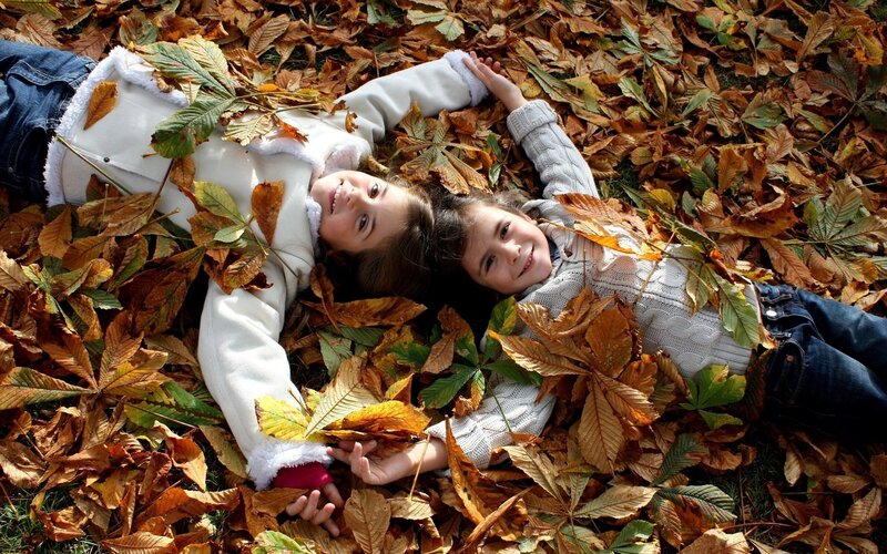 children in autumn leaves