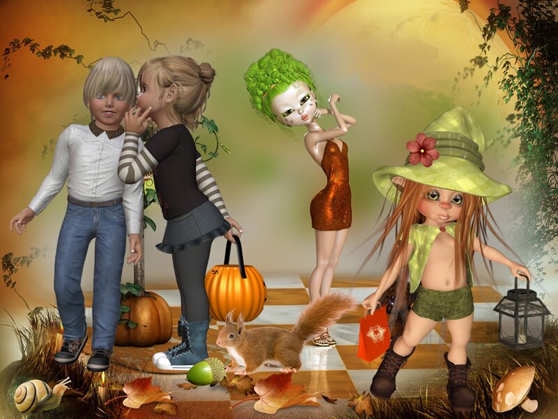 Children in Autumn Scene