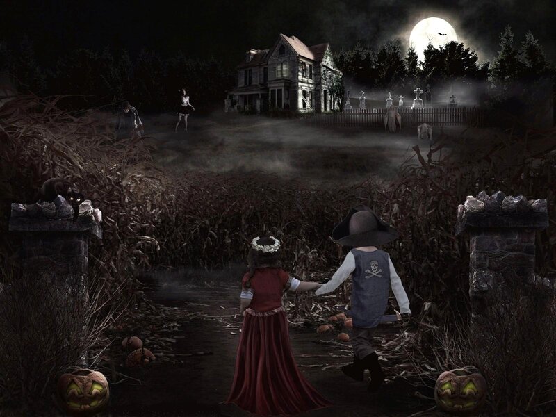 Children in Costumes — Black, Spooky