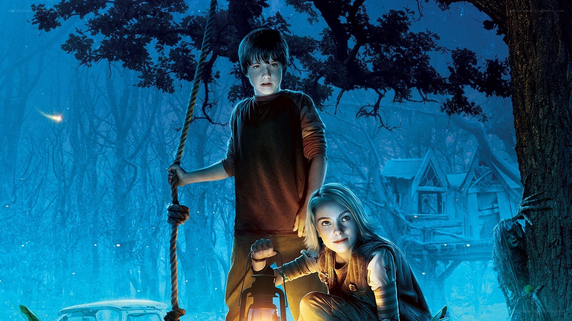 children in forest at night