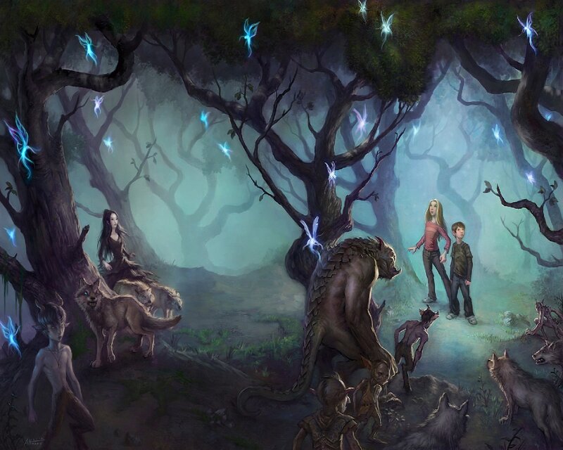 Children in Forest — Green, Mysterious, Night