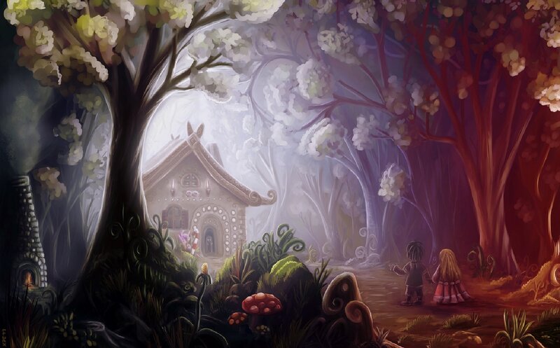 Children in Forest — Green, Whimsical, Night