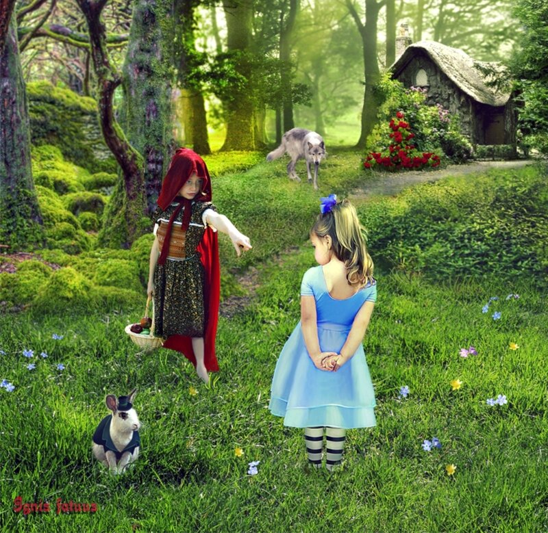 Children in Forest — Green, Whimsical