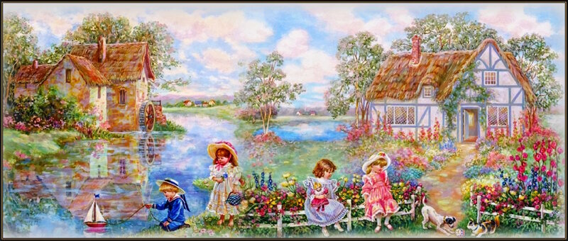 Children in Garden — Blue