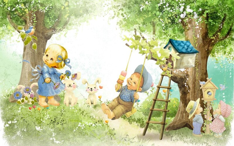 Children in Garden — Green, Playful