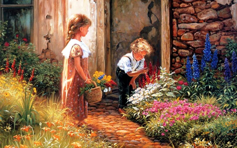 Children in Garden — Green, Serene, Afternoon