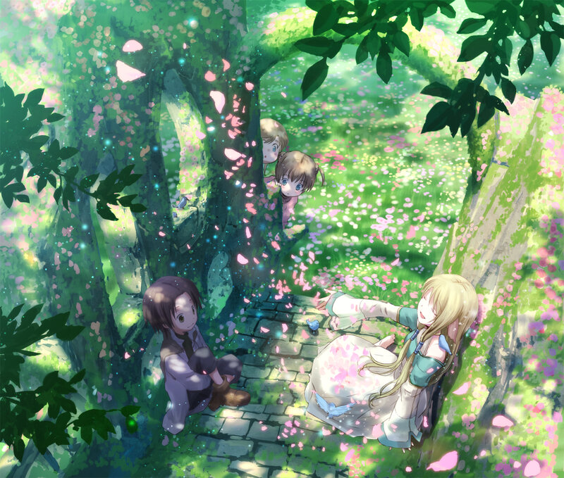 Children in Garden — Green, Serene, Spring