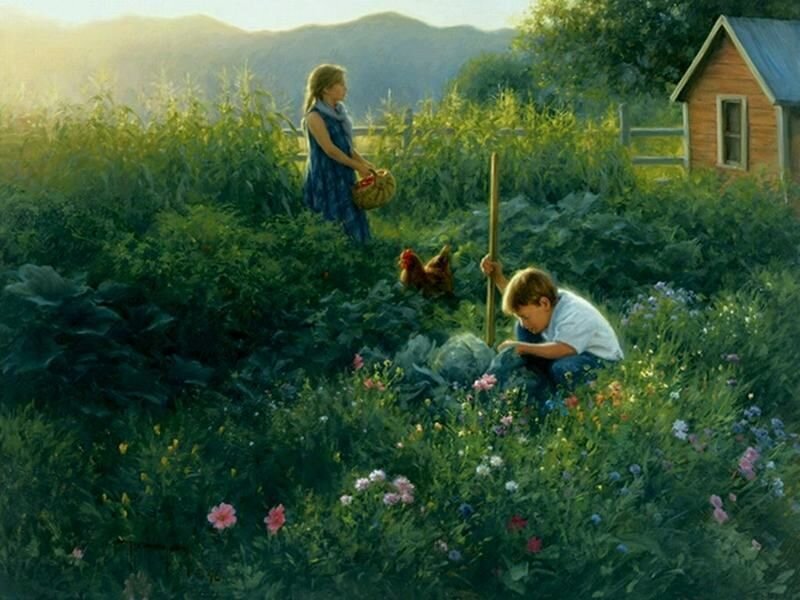 Children in Garden — Green