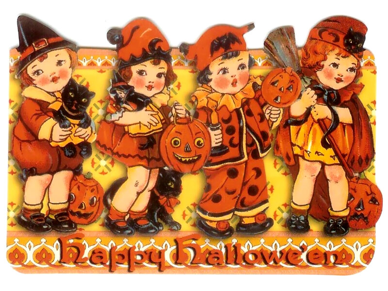 Children in Halloween Costumes — Orange, Festive, Illustration