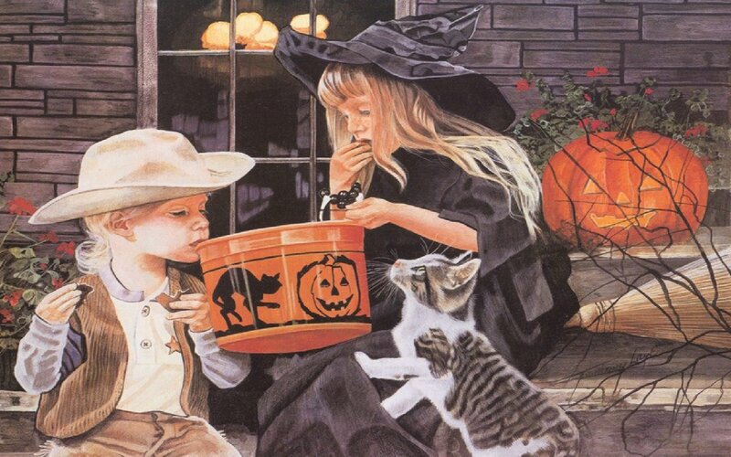 Children in Halloween Costumes — Orange, Festive, Night