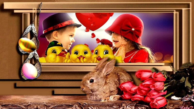 Children in Hats with Chicks