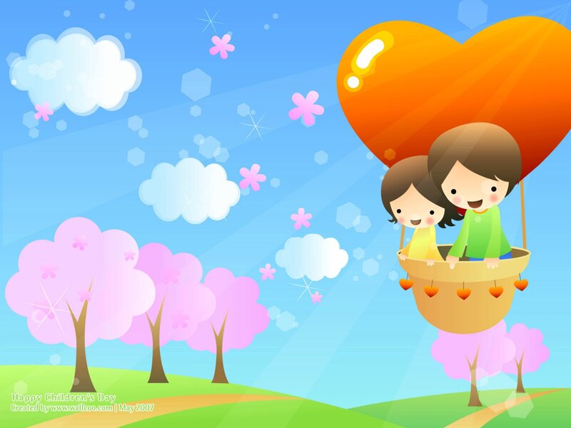Children in Hot Air Balloon — Blue