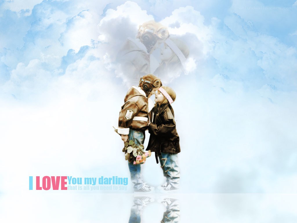 children in pilot gear kissing