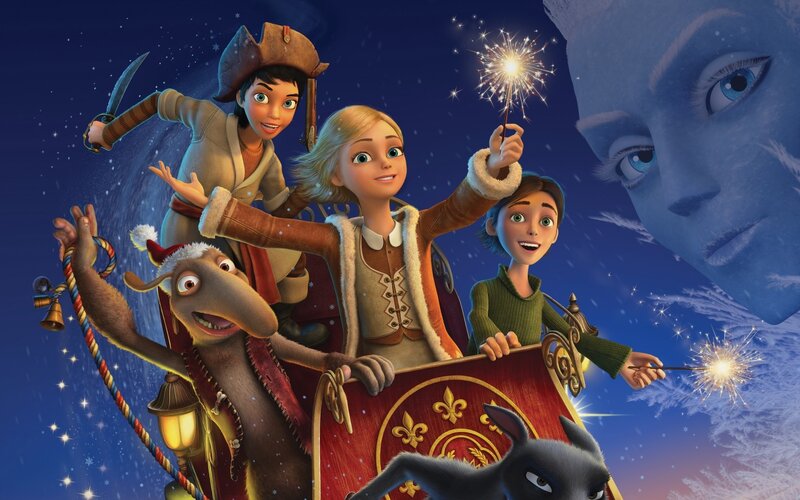 Children in Sleigh — Blue, Festive