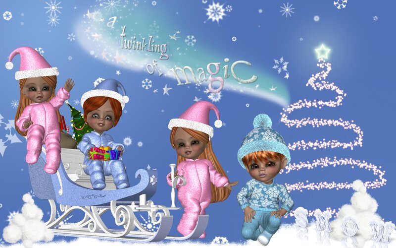 Children in Sleigh — Blue