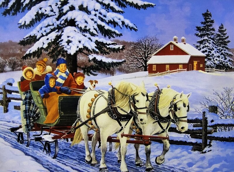 Children in Sleigh — White, Festive