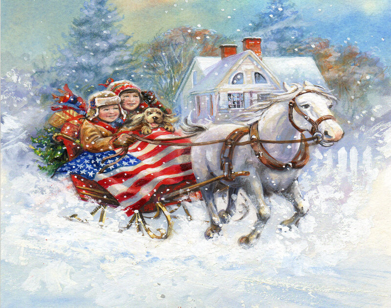 Children in Sleigh — White, Festive, Winter
