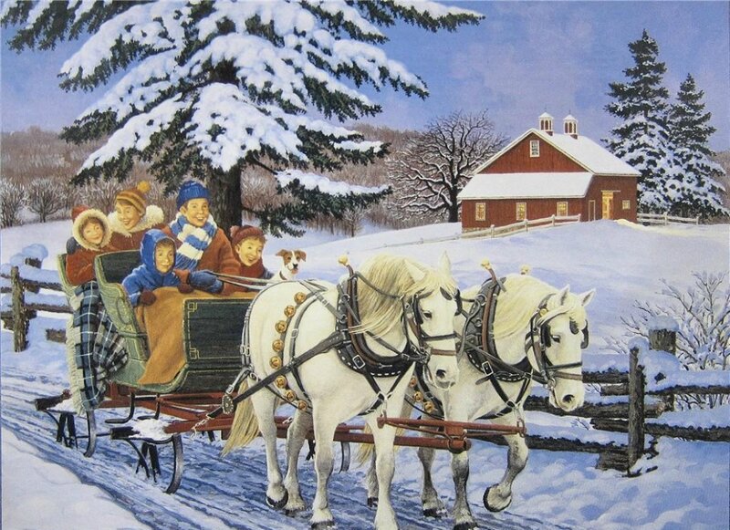 Children in Sleigh — White