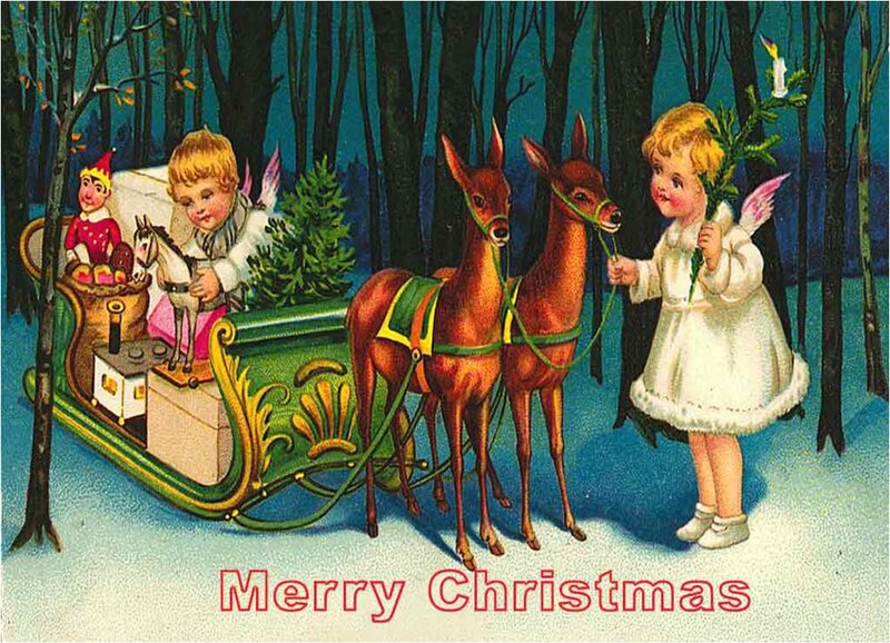 Children in Sleigh with Deer