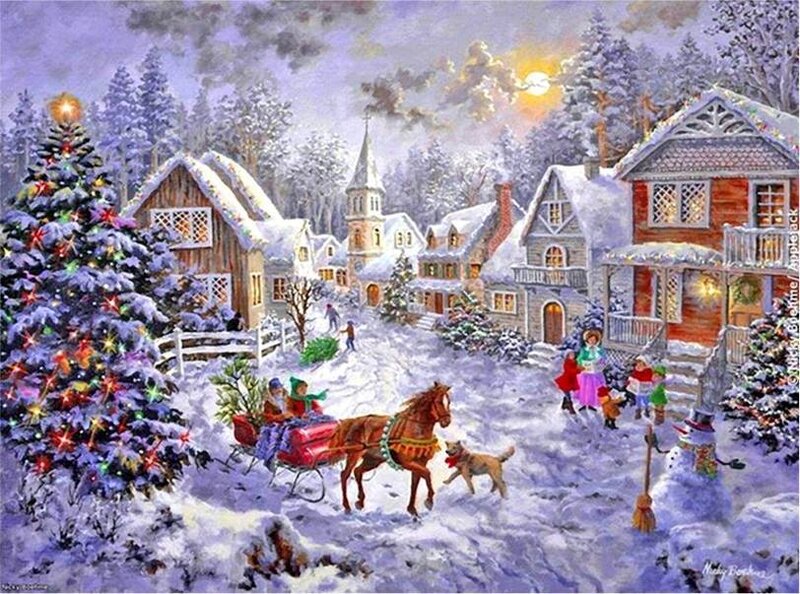 Children in Sleigh with Horse — White