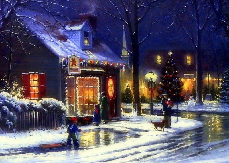 Children in Snow — Blue, Festive, Night