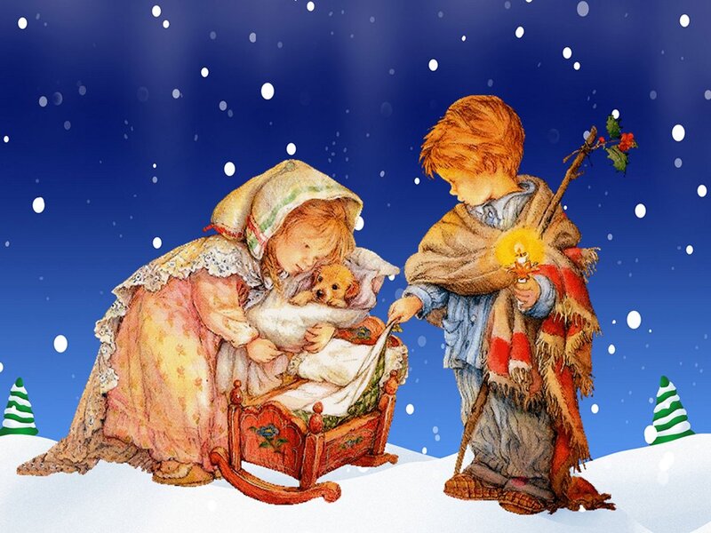 Children in Snow — Blue, Peaceful