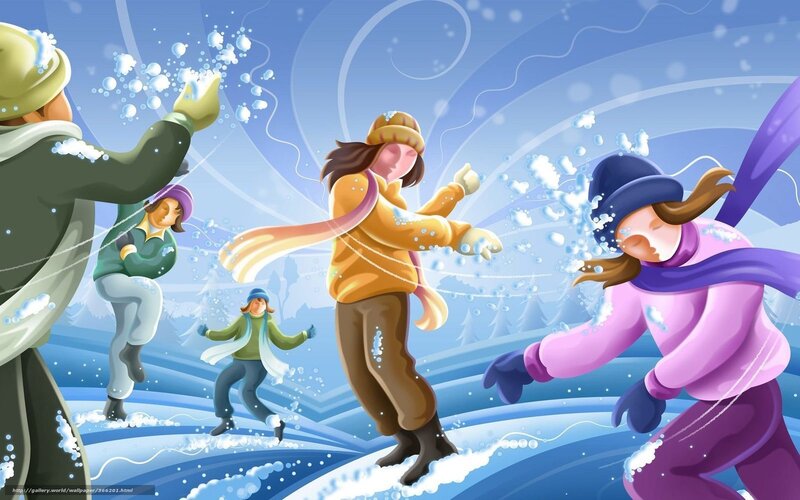 Children in Snowball Fight — Blue