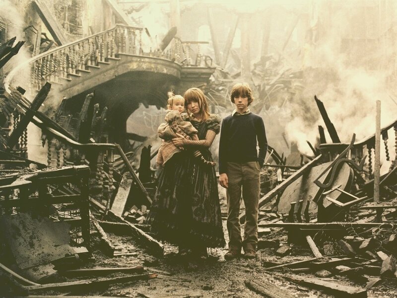 children in war rubble